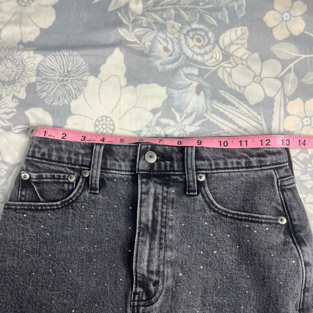 Abercrombie & Fitch High Rise Denim Mini Skirt Black Rhinestone Size 24 Y2K - Picture 10 of 16